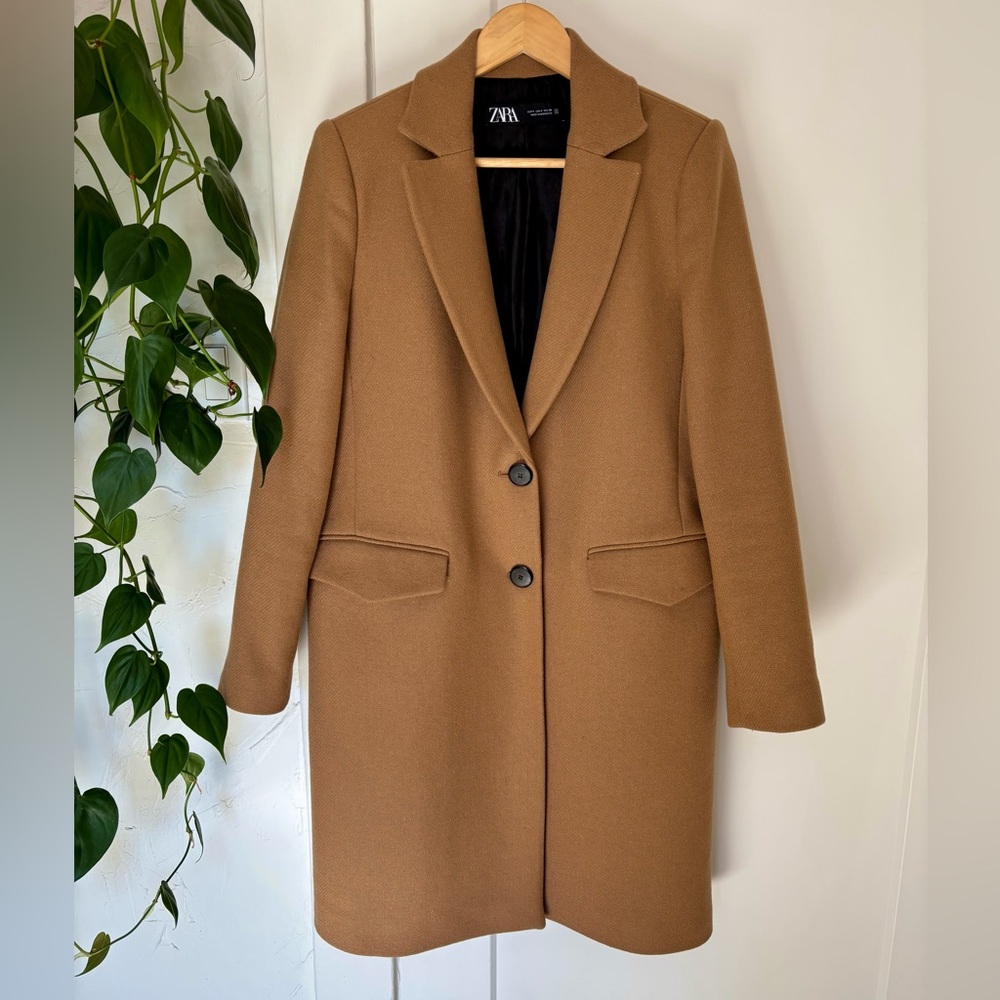 Wool blend Long Peacoat in Camel